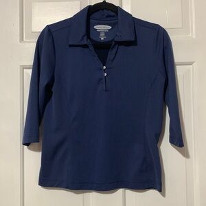 Pebble Beach Performance blue &  black 3/4 sleeved shirt with collar & 2 buttons